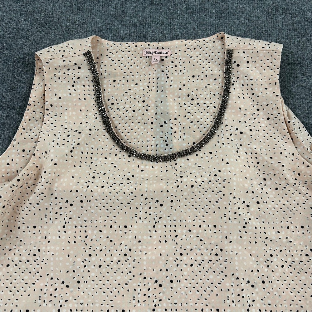 Juicy Couture Blouse Womens XL Pink Polka Dot Beaded Neck Tiered Layered Tank